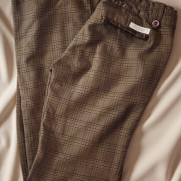 Fox Brown Check Pants Size 5 – Y2K Plaid Trousers w/ Pink Button Detail - Picture 5 of 12